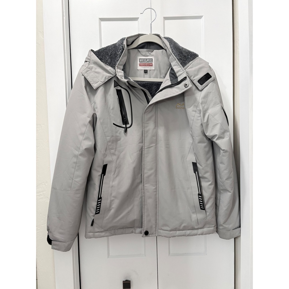 WULFUL Womens Waterproof Ski Jacket Fleece Lined Hooded Winter Coat Gray 10-12
